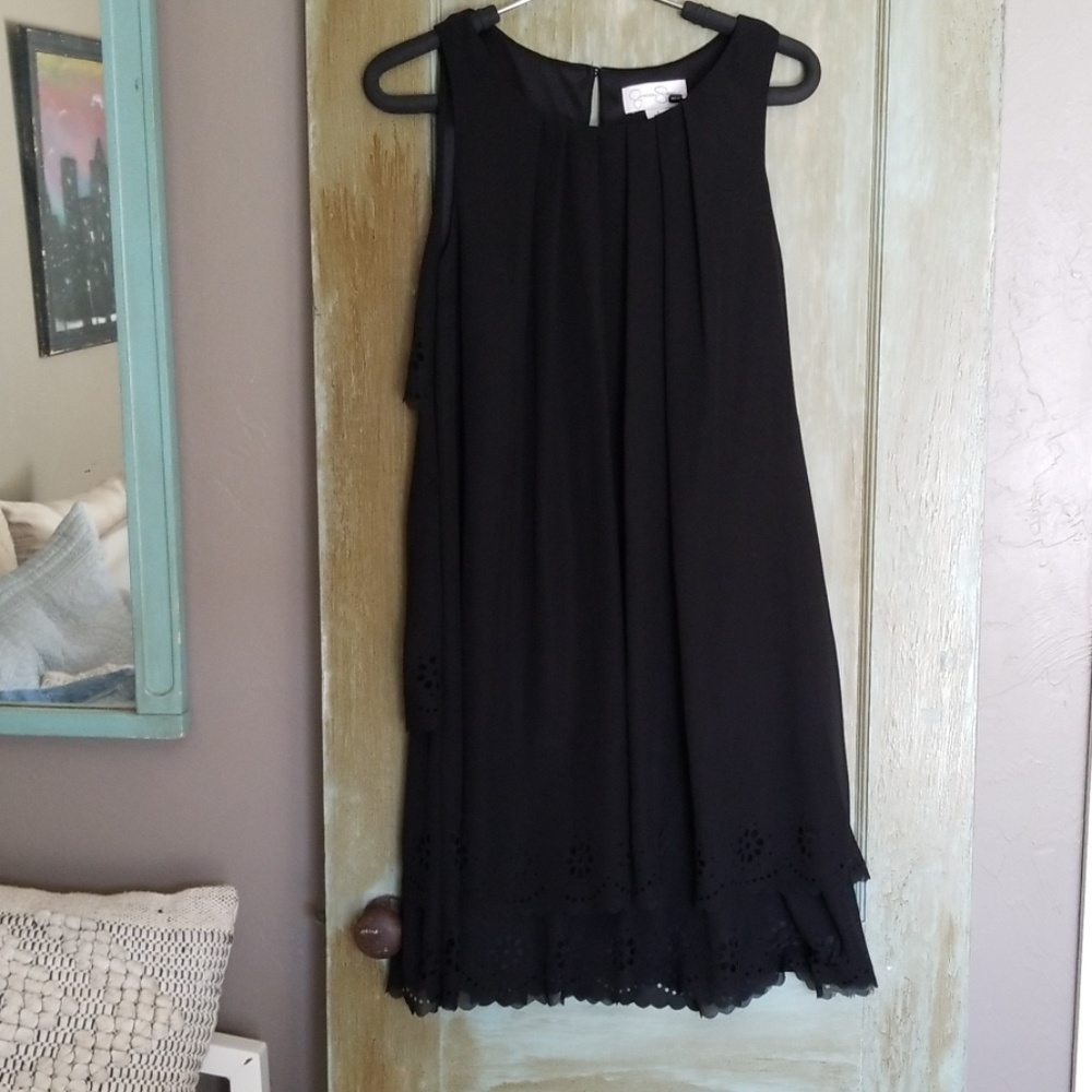 Black multi-tiered dress with floral design